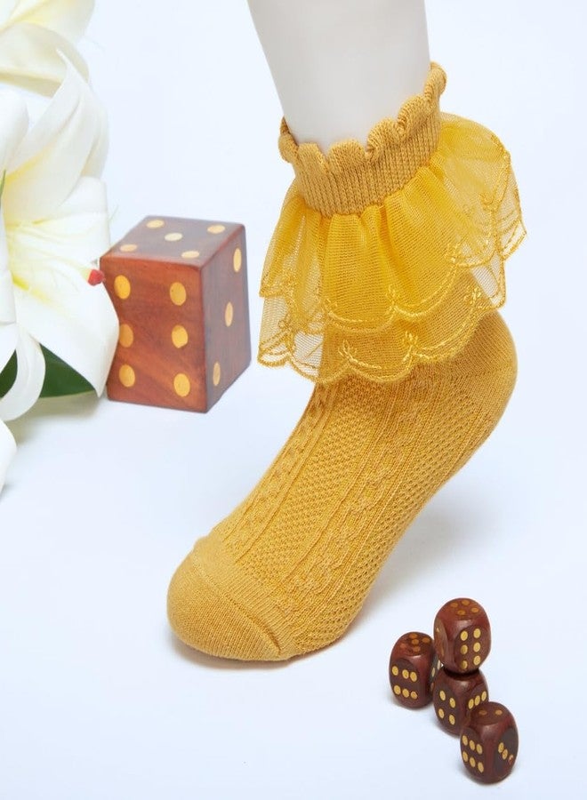 Neska Moda Girl's 2 to 3 Years Frill Lace Cotton Ankle Socks (Yellow)-SK1329 - Image 2