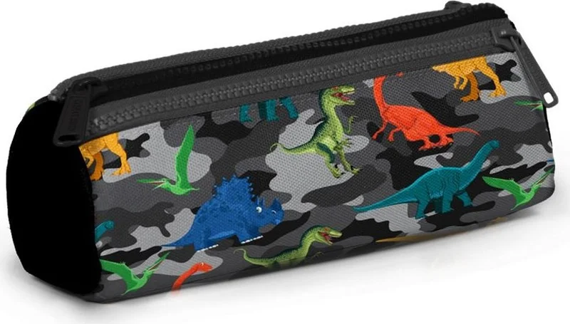 CORAL HIGH Kids Gray Camouflage Dinosaur Patterned Three Compartment Pencil Bag 22326