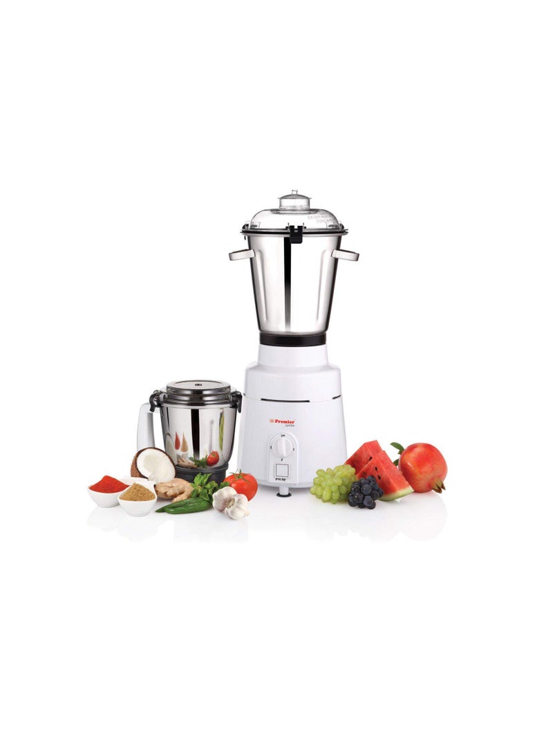 بريمير PREMIER JUMBO MIXER GRINDER KM-530 WITH 2 STAINLESS STEEL JAR 230V 1200W CODE - 021061 2 Year for mixer grinder, 5 years on Motor, Quick Grinding, ISI certified, WHITE, REGULAR 