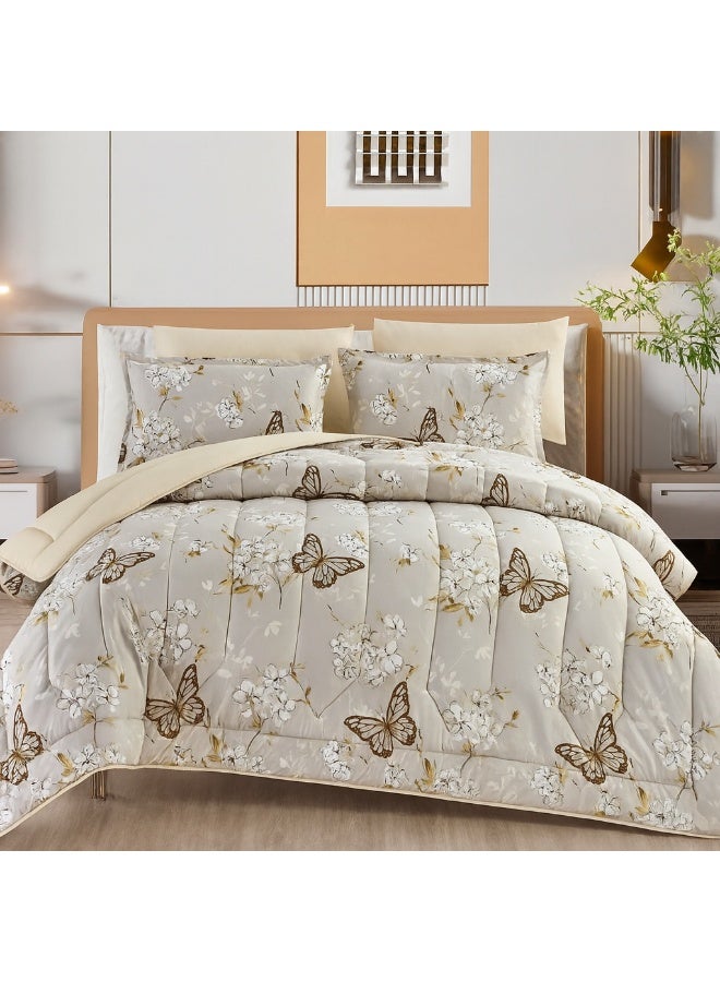 ماركه  مفرش سرير نفرين 6 قطع وجهين (مشجر/سادة) من المايكروفايبر الفاخر – تصميم أنيق يمنحك لمسة فخامة وراحة منعشة بمقاس 230×250 سم" - Image 1