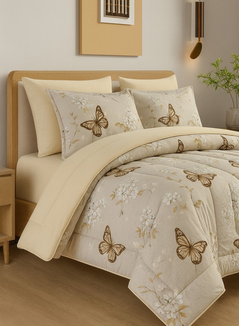 ماركه  مفرش سرير نفرين 6 قطع وجهين (مشجر/سادة) من المايكروفايبر الفاخر – تصميم أنيق يمنحك لمسة فخامة وراحة منعشة بمقاس 230×250 سم" - Image 2