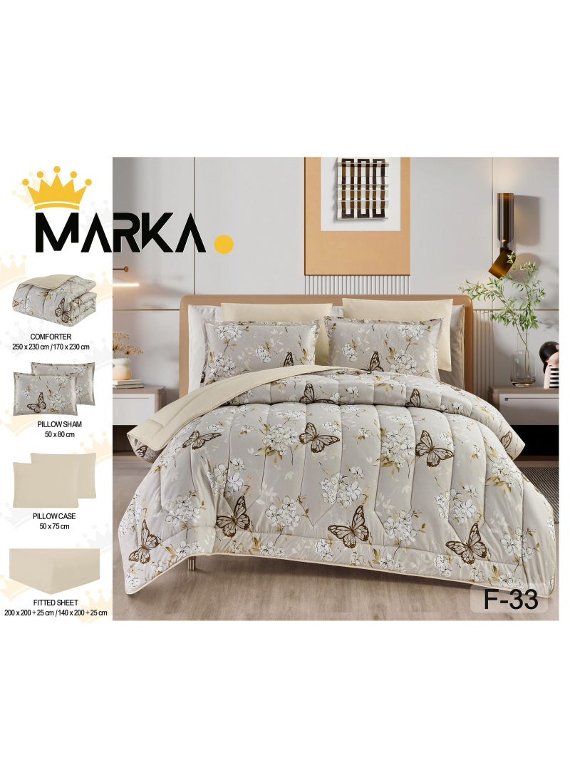 ماركه  مفرش سرير نفرين 6 قطع وجهين (مشجر/سادة) من المايكروفايبر الفاخر – تصميم أنيق يمنحك لمسة فخامة وراحة منعشة بمقاس 230×250 سم" - Image 3