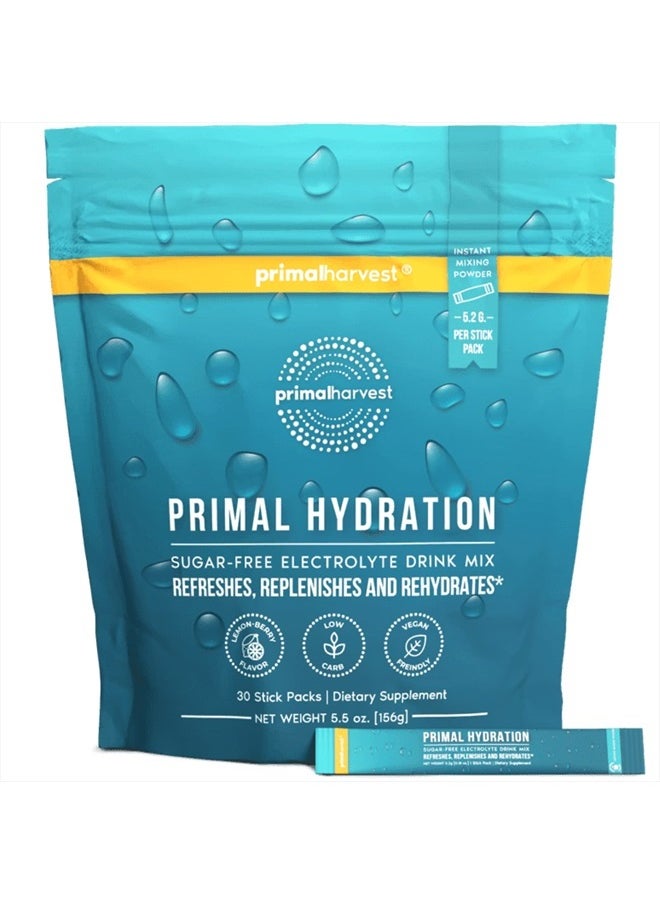 Primal Harvest Electrolytes Powder Packets Primal Hydration, Easy Open Packets, Energy Drink Mix (Lemon Berry, 30 Packs)  - Image 1