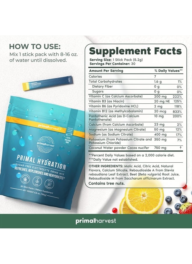 Primal Harvest Electrolytes Powder Packets Primal Hydration, Easy Open Packets, Energy Drink Mix (Lemon Berry, 30 Packs)  - Image 3