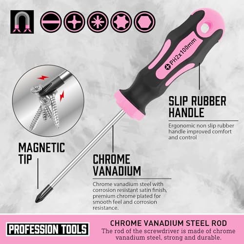 Amartisan Magnetic Screwdrivers Set with Case, Amartisan 43-piece Includs Slotted, Phillips, Hex, Pozidriv,Torx and Precision Screwdriver Set, Magnetizer Demagnetizer Tools, Tools for Men (Pink)) - Image 2
