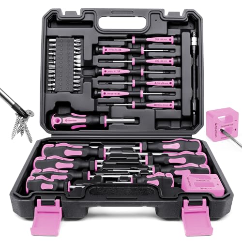 Amartisan Magnetic Screwdrivers Set with Case, Amartisan 43-piece Includs Slotted, Phillips, Hex, Pozidriv,Torx and Precision Screwdriver Set, Magnetizer Demagnetizer Tools, Tools for Men (Pink)) - Image 1