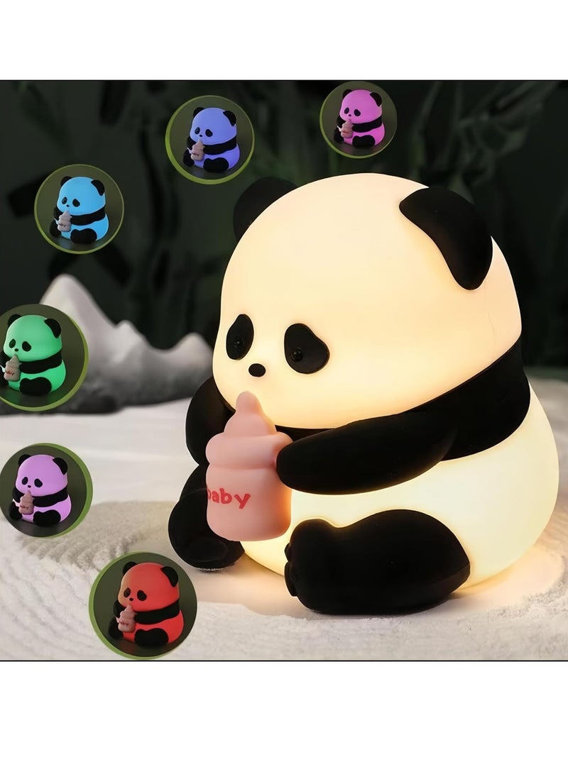 Cute panda Kids Night Light, Night Lamp for Kids Bedroom, Toddler Baby Portable Silicone Nursery Night Light,Color Changing Lamp Toddler Baby Boy Night Light Decor Stuff,Rechargeable Night Light - Image 1
