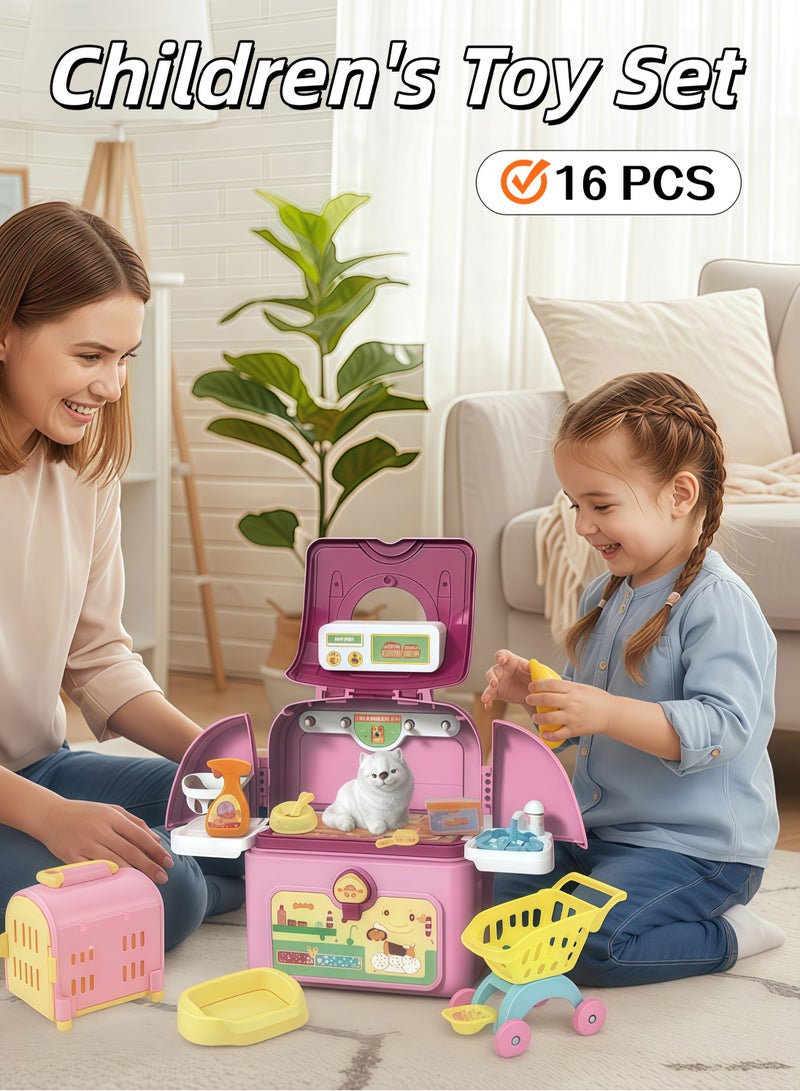 إيزي سو مجموعة أدوات للأطفال مكونة من 16 قطعة، ألعاب حقيبة ظهر للأطفال، ألعاب حيوانات لطيفة، ألعاب منزلية تظاهرية مناسبة للأولاد والبنات، هدية تفاعلية بين الوالدين والطفل - Image 1