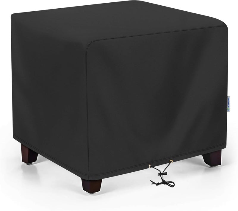 SunPatio Outdoor Ottoman Cover, Waterproof Square Coffee Table Cover, Patio Furniture Covers Side Table Cover, All Weather Protection, 22W x 22D x 18H, Black - Image 1