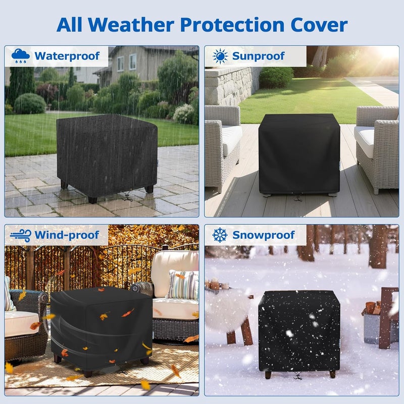 SunPatio Outdoor Ottoman Cover, Waterproof Square Coffee Table Cover, Patio Furniture Covers Side Table Cover, All Weather Protection, 22W x 22D x 18H, Black - Image 5