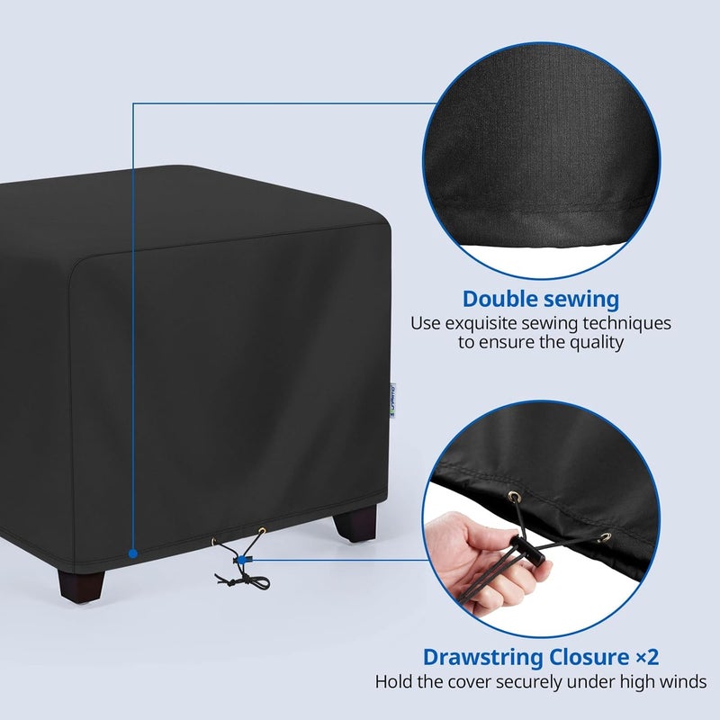 SunPatio Outdoor Ottoman Cover, Waterproof Square Coffee Table Cover, Patio Furniture Covers Side Table Cover, All Weather Protection, 22W x 22D x 18H, Black - Image 3