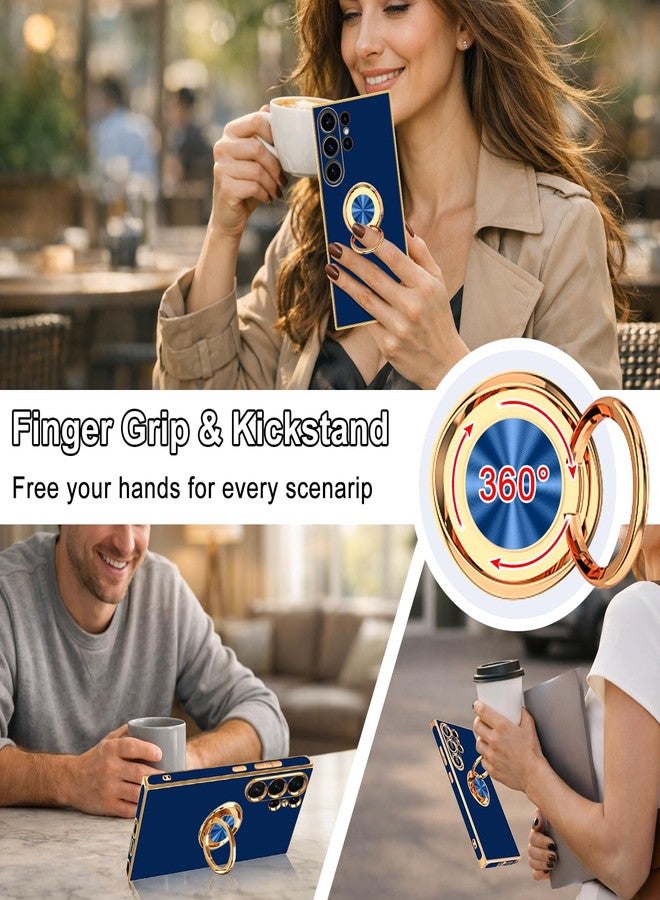 جراب Tnarru لهاتف Galaxy S24 Ultra مع حامل حلقي [حامل حلقي قابل للدوران 360 درجة] [يدعم حامل السيارة المغناطيسي] غطاء حماية للهاتف مطلي بالكهرباء من مادة TPU مع مسند لهاتف Galaxy S24 Ultra باللون الأزرق - Image 3