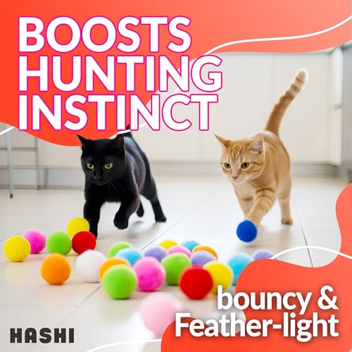 Hashi HA SHI [200pcs in Sturdy Jar] 1.2 Inch Soft Plush Cat Toy Balls - Perfect Size Interactive Fetch Toys for Indoor Cats, Quiet Night Play, Assorted Colorful Fuzzy Poms for Kittens - Image 4