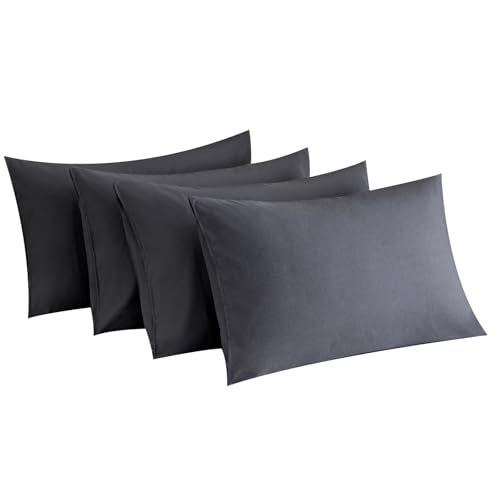 mini panda MINIPANDA Dark Grey Pillow Cases Set of 4 Queen Size - Super Soft, Smooth and Breathable Dark Gray Pillow Cases Queen- Envelope Design - Machine Washable Lightweight (20X30 Inches (4 Piece)) - Image 1