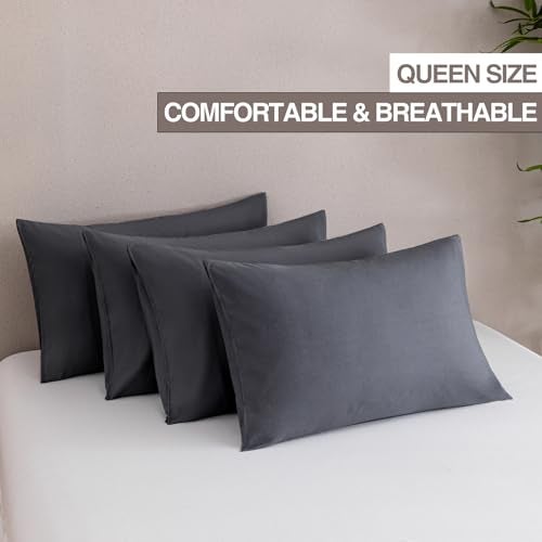 mini panda MINIPANDA Dark Grey Pillow Cases Set of 4 Queen Size - Super Soft, Smooth and Breathable Dark Gray Pillow Cases Queen- Envelope Design - Machine Washable Lightweight (20X30 Inches (4 Piece)) - Image 2