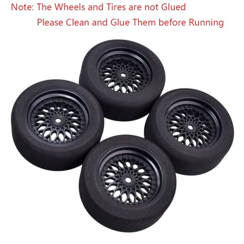 Shaluoman 4Pcs 1/10 On-Road Foam Tires& 2080-3mm Wheel Rims 12mm Hex for HSP HPI RC Racing Car Toy, Black - Image 2