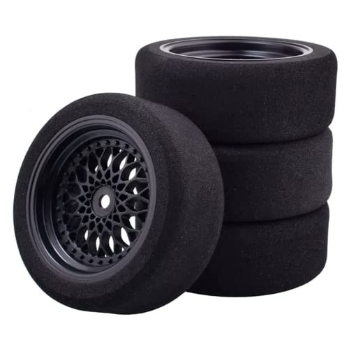 Shaluoman 4Pcs 1/10 On-Road Foam Tires& 2080-3mm Wheel Rims 12mm Hex for HSP HPI RC Racing Car Toy, Black - Image 1
