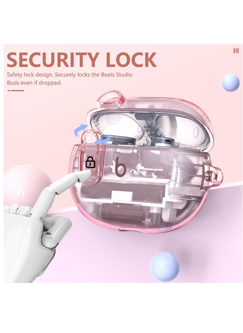 Excefore Clear Case for New Beats Studio Buds + (2023) And Beats Studio Buds (2021), Secure Lock Beats Studio Buds Plus Case Cover, Shockproof Wireless Earbuds Protective Cover with Cleaning kit/Keychain, Pink  - Image 3