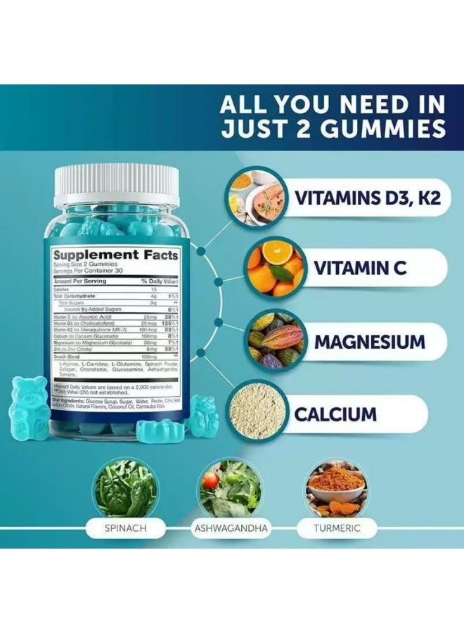 BIYODE Bone Health Support Gummies (60pcs) - Doctor Formulated with Vitamin C-D3-K2, L-Glutamine & L-Carnitine | Enhanced with Zinc, Collagen & Arginine | Natural Daily Nutritional Supplement - Image 5