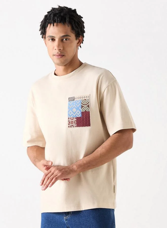 Lee Cooper Embroidered Oversized T-Shirt with Crew Neck