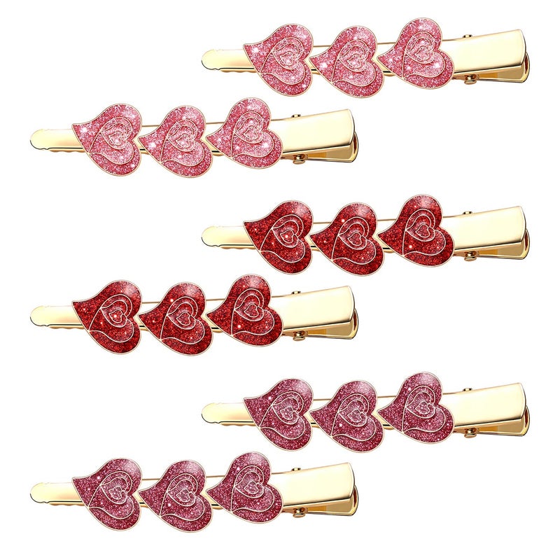 Valentines Day Hair Clips Glitter Heart Shape Alligator Metal Clip Sparkle Rhinestone Enamel Love Heart Hairpins Sweet Triple Heart Hair Barrettes for Women Girls Styling Hair Accessory C Glitter Heart Clips23