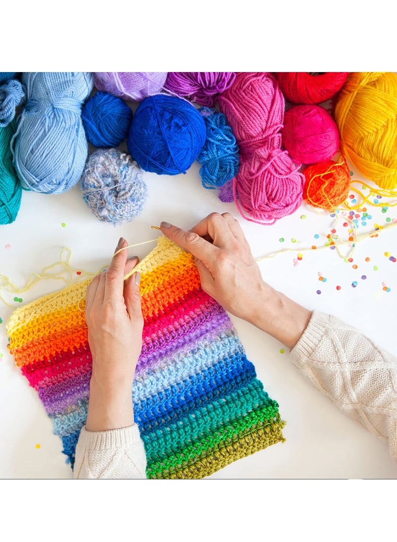 SUNSAR 12 PCS Multi Colored Acrylic Yarn ,Assorted Colors Selection with Crochet Hooks Knitting Needles Stitch Markers and pearl head pins set - Image 2