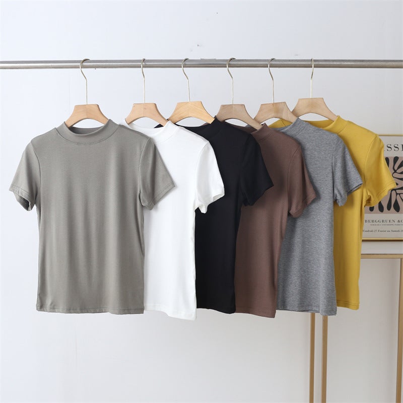 Summer Modal Thin Breathable Short-Sleeved T-Shirt Women'S Casual Stitching Collar Loose Top Basic Inner Base Shirt - Image 2