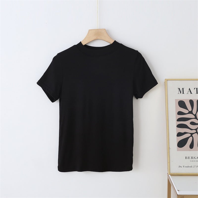 Summer Modal Thin Breathable Short-Sleeved T-Shirt Women'S Casual Stitching Collar Loose Top Basic Inner Base Shirt - Image 1