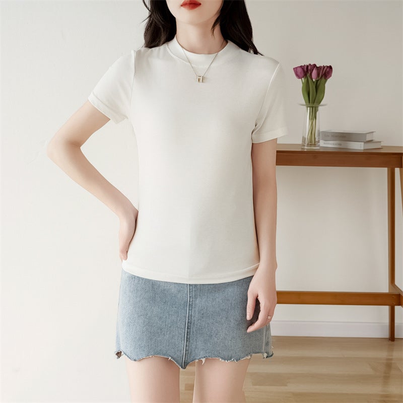 Summer Modal Thin Breathable Short-Sleeved T-Shirt Women'S Casual Stitching Collar Loose Top Basic Inner Base Shirt - Image 4