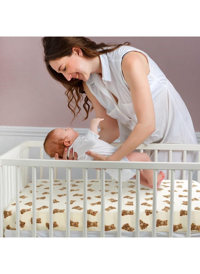 LifeTree Crib Sheets for Baby, Muslin Fitted Crib Sheets Boys Girls - Toddler Bed Sheet Fits Standard Crib, 70% Viscose from Bamboo and 30% Cotton, Bear Pattern, 28in x 52in - Image 2