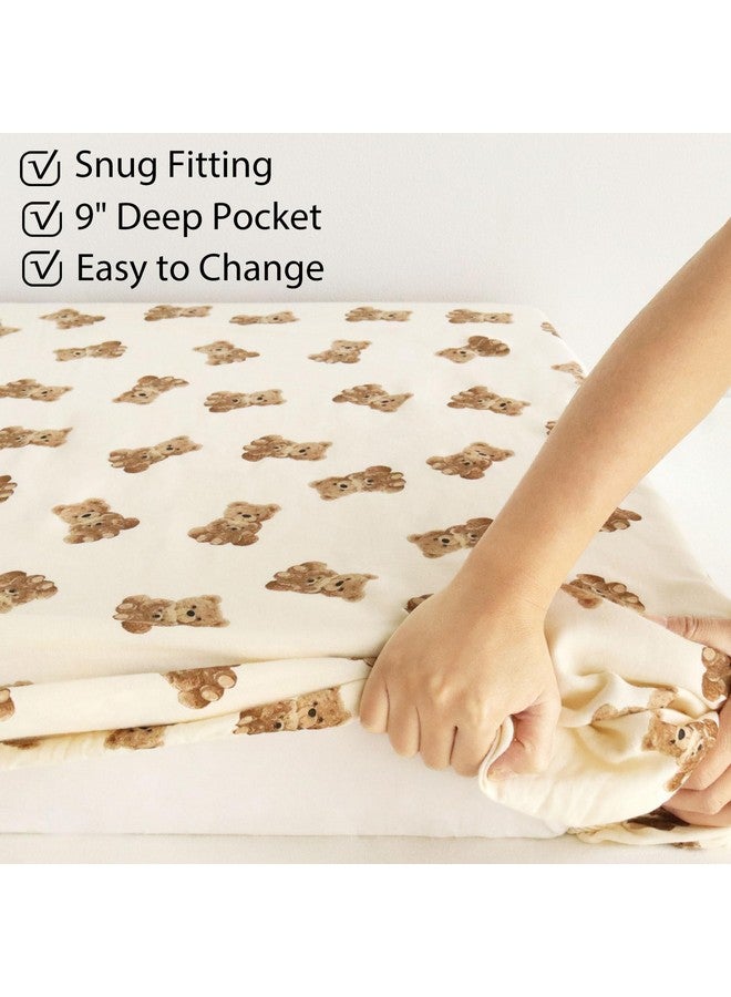 LifeTree Crib Sheets for Baby, Muslin Fitted Crib Sheets Boys Girls - Toddler Bed Sheet Fits Standard Crib, 70% Viscose from Bamboo and 30% Cotton, Bear Pattern, 28in x 52in - Image 5