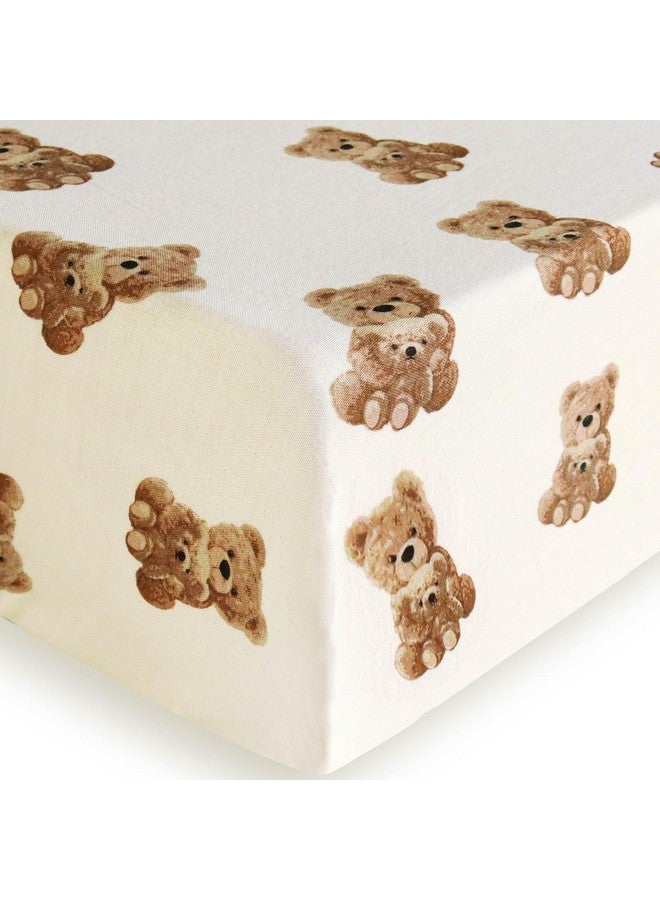 LifeTree Crib Sheets for Baby, Muslin Fitted Crib Sheets Boys Girls - Toddler Bed Sheet Fits Standard Crib, 70% Viscose from Bamboo and 30% Cotton, Bear Pattern, 28in x 52in - Image 1