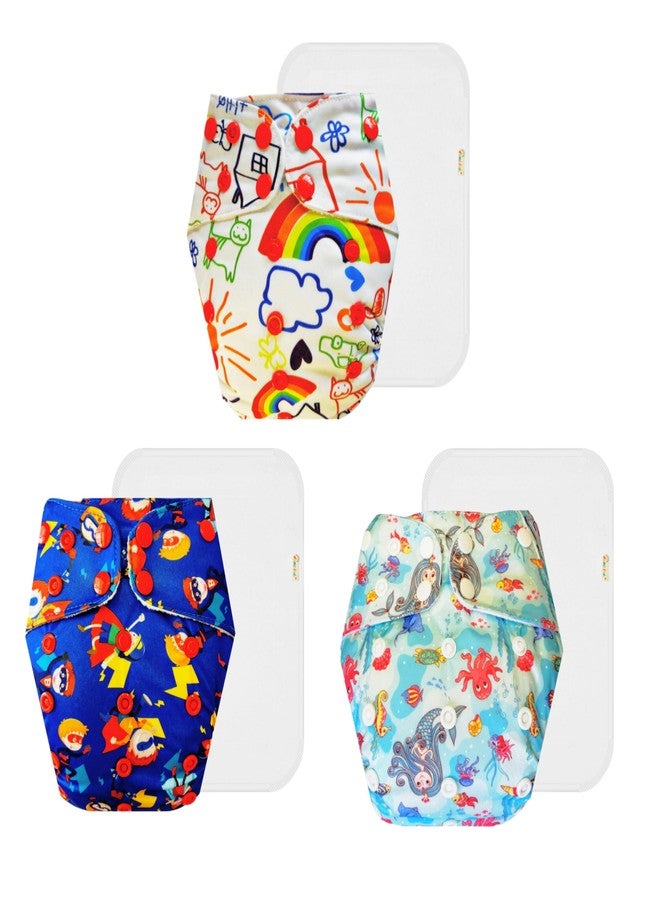 Dumbledo Premium Cloth Diaper with Cotton Insert (Pack of 3) | Hypoallergenic | Breathable | Adjustable Snaps | Worry-Free Diapering | 3 Months - 3 Years | Unisex Baby - Image 1