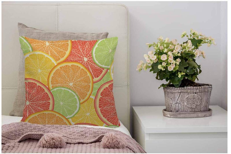 Wondertify Throw Pillow Case Cover Summer Citrus-Fruit Of Grapefruit Lemon Orange Red - Soft Linen Pillow Case for Decorative Bedroom/Livingroom/Sofa/Farm House - Cushion Covers Couch pillow 18x18Inch - Image 4