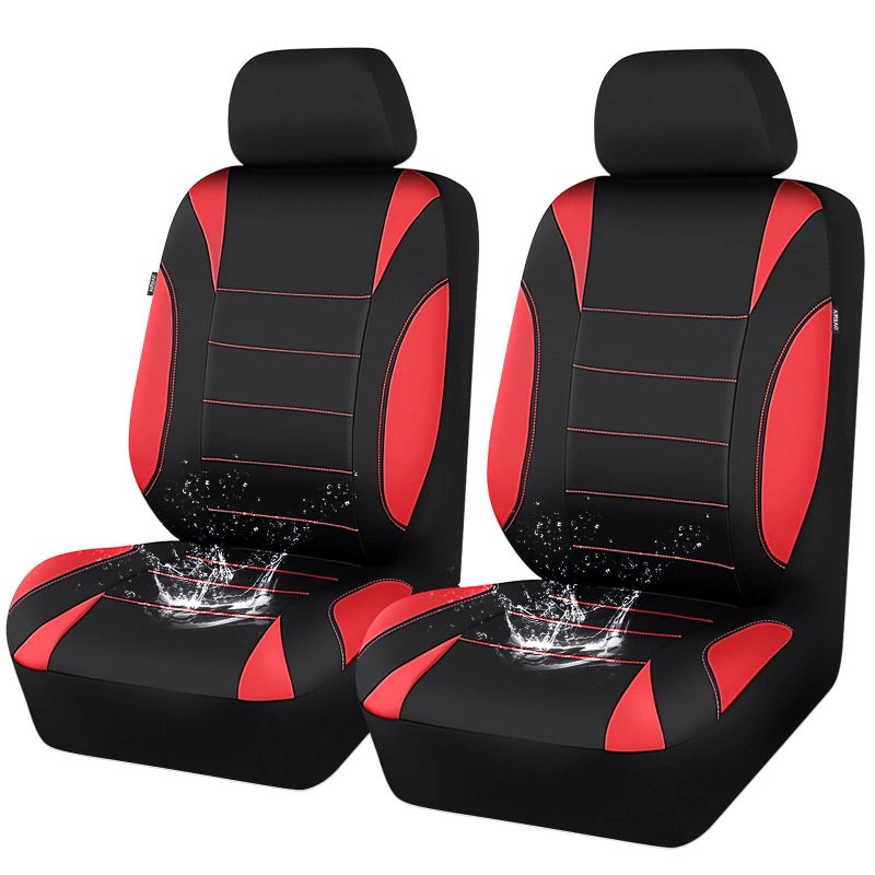 CAR PASS Neoprene Wetsuit Seat Covers Waterproof Car Seat Covers Front with 5mm Composite EVA Universal Fit for CarSedan SUV TrucksAnti Slip Airbag CompatibleBlack and Red - Image 2
