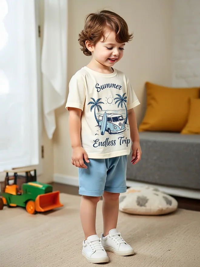 تايك تو Take Two Kids 2pcs Blue Summer Printed T-shirt & Shorts Set