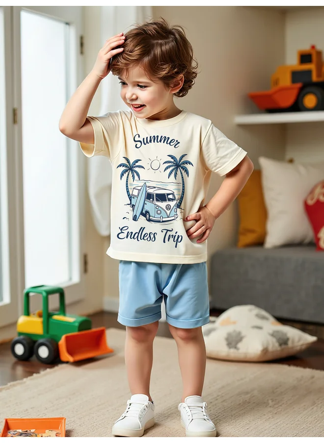 تايك تو Take Two Kids 2pcs Blue Summer Printed T-shirt & Shorts Set
