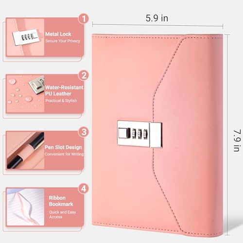 CAGIE Diary with Lock for Women, Full Wrap-around Privacy Journal Gifts for Girls, 120 GMS 224 Pages Thick Lined Notebook with Lock, 5.9 x 7.9 Inch - Image 2