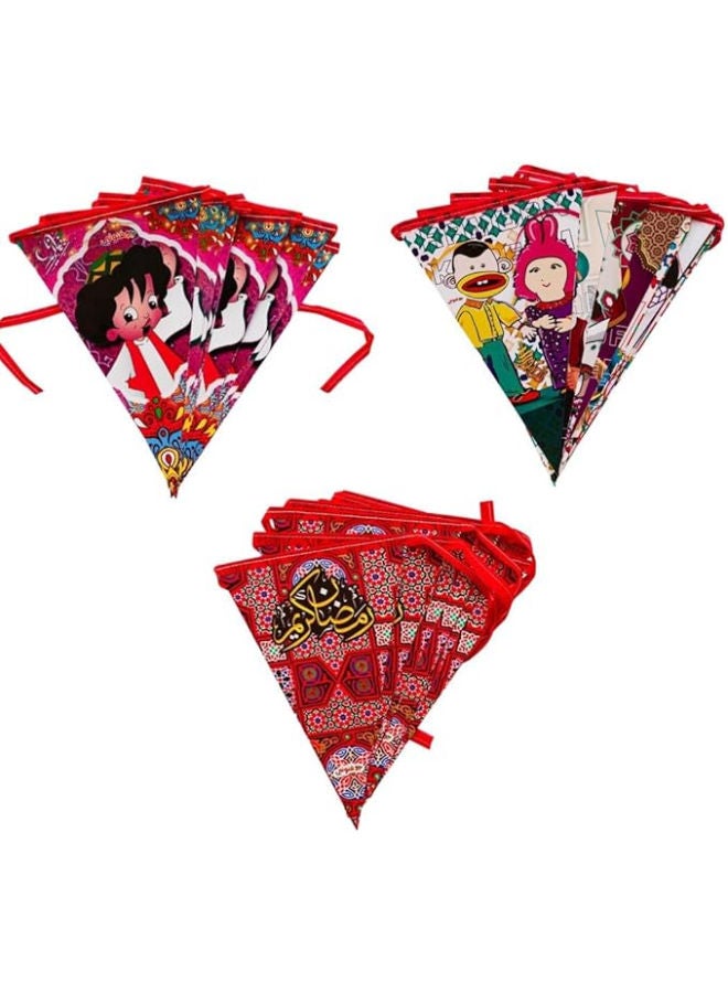 3 زينات مثلثة كبيرة من كرتون مطبوع عالي الجودة من الجانبين لرمضان - Image 1