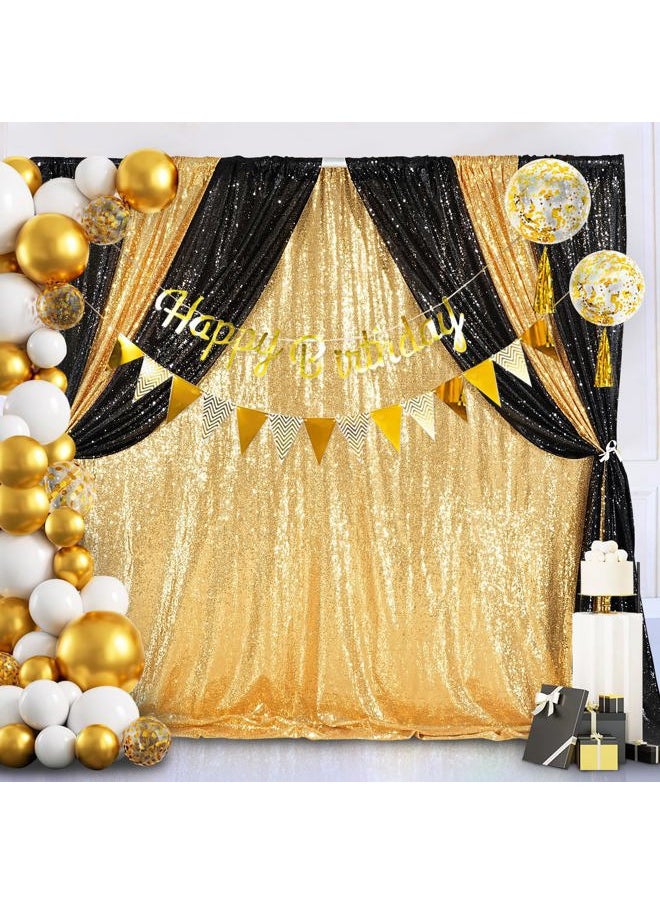 QueenDream - 8ft x 8ft Gold Sequin Backdrop Curtain Glitter Photo Booth Backdrop for Wedding Birthday Baby Shower Event Decor - Image 1