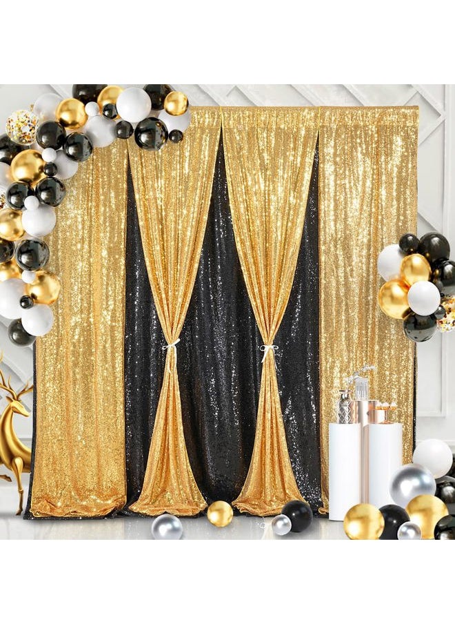 QueenDream - 8ft x 8ft Gold Sequin Backdrop Curtain Glitter Photo Booth Backdrop for Wedding Birthday Baby Shower Event Decor - Image 1