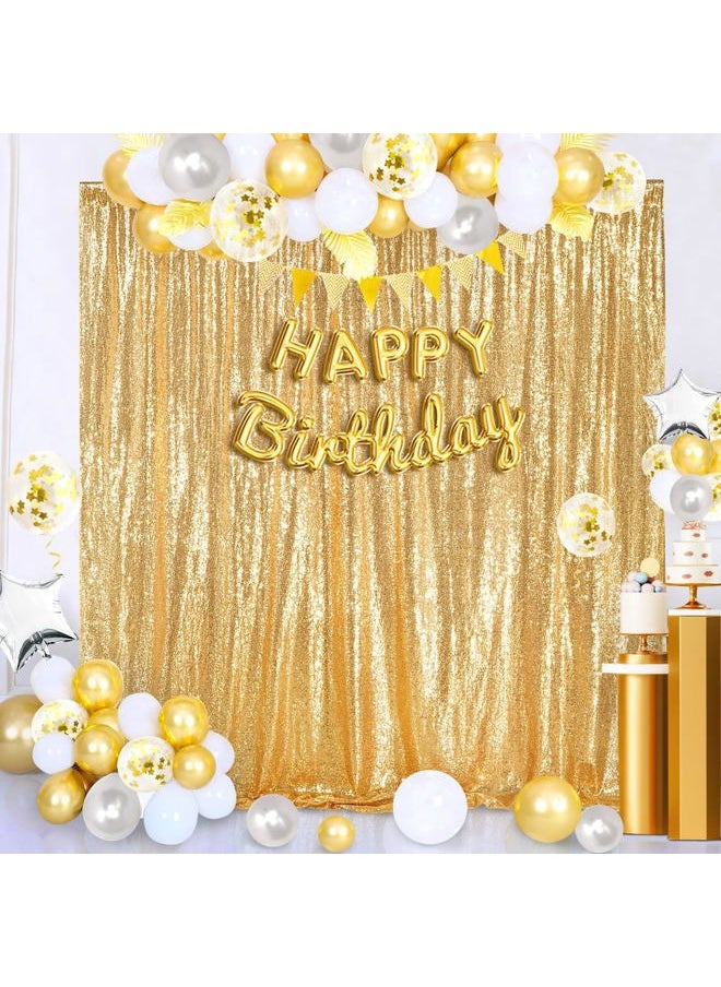 QueenDream - 8ft x 8ft Gold Sequin Backdrop Curtain Glitter Photo Booth Backdrop for Wedding Birthday Baby Shower Event Decor - Image 1