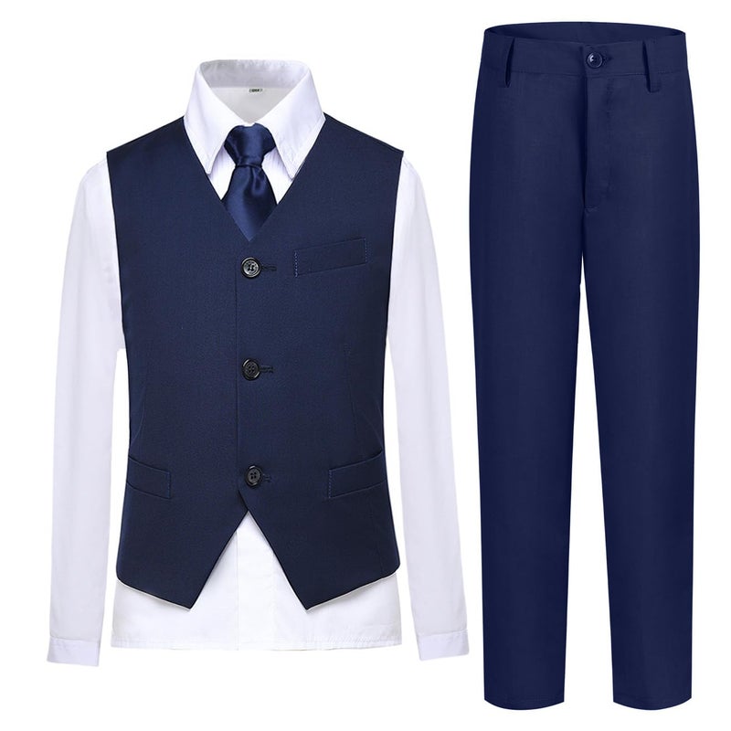 Kids Tuxedo Set 4 Pieces Formal Navy Blue Suits for Kids with Tie for Baby Boy Size 6