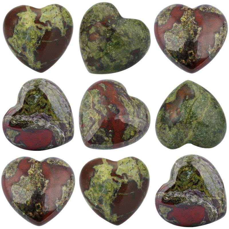SUNYIK Dragon Blood Jasper Carved Puff Heart Pocket StoneHealing Palm Crystal Pack of 1008