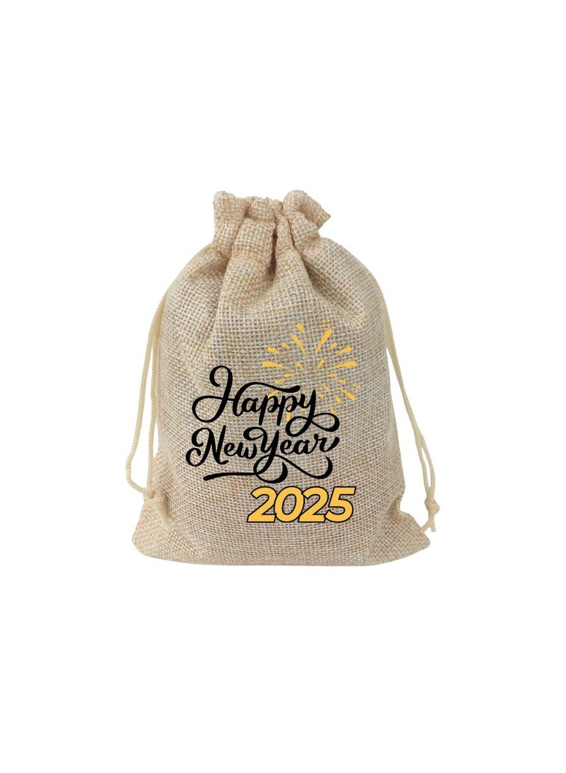 PRINTSHOP4ME New Year Jute Burlap Gift Bags–Set Of 12 Reusable Eco-Friendly Drawstring Sacks–Perfect For New Year Celebrations,Festive Gifting And Party Favors  - Image 1