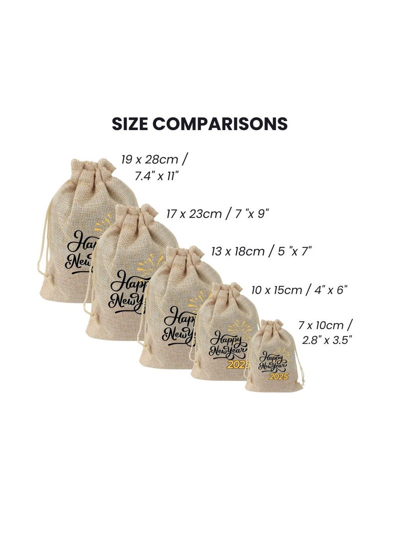 PRINTSHOP4ME New Year Jute Burlap Gift Bags–Set Of 12 Reusable Eco-Friendly Drawstring Sacks–Perfect For New Year Celebrations,Festive Gifting And Party Favors  - Image 2