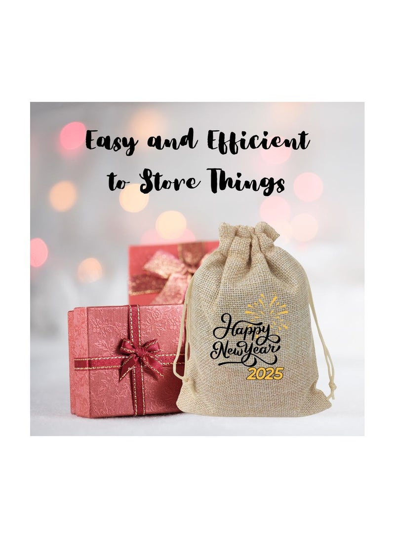 PRINTSHOP4ME New Year Jute Burlap Gift Bags–Set Of 12 Reusable Eco-Friendly Drawstring Sacks–Perfect For New Year Celebrations,Festive Gifting And Party Favors  - Image 5