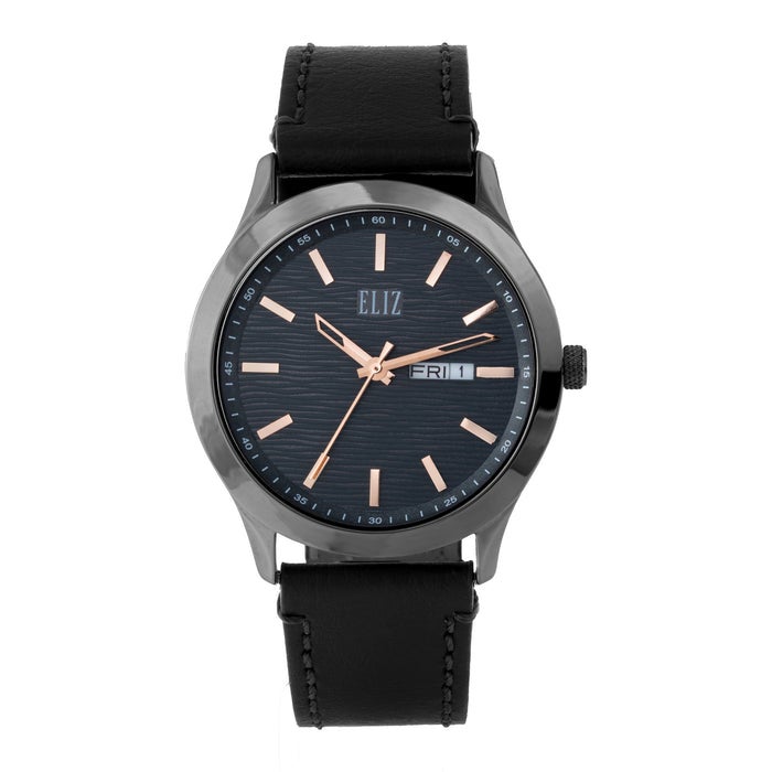 ELIZ ES8923G1AGN SS Caseback & Leather Strap Day-Date Men's Watch - Image 1