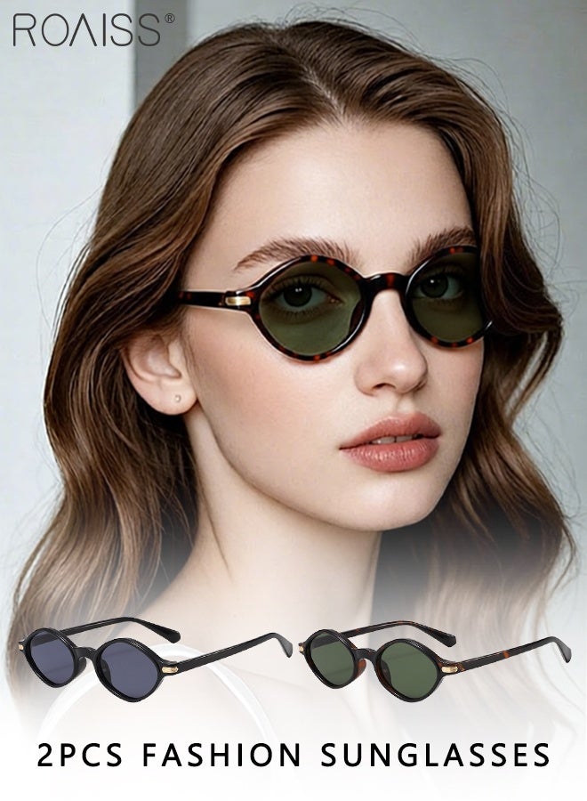roaiss 2Pcs Oval Sunglasses for Women Men, UV400 Protection Sun Glasses, Fashion Decorative Eyewear for Outdoor Party Street Photography - Image 1