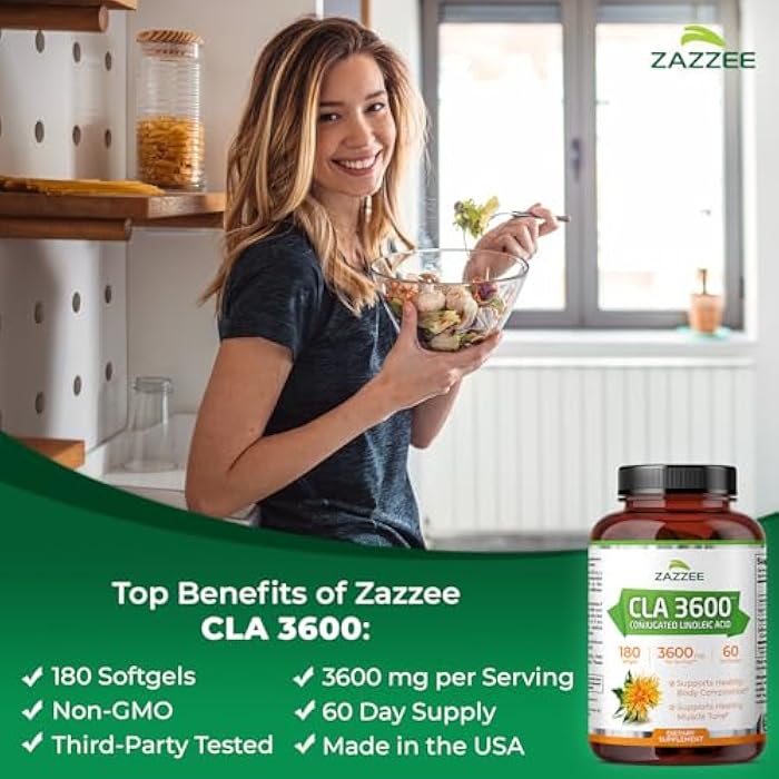 Zazzee High Potency CLA 3600, 180 Softgels, 3600 mg per Serving, Conjugated Linoleic Acid from Safflower Oil, Concentrated and Standardized, 60 Day Supply, Non-GMO and Made in The USA - Image 2